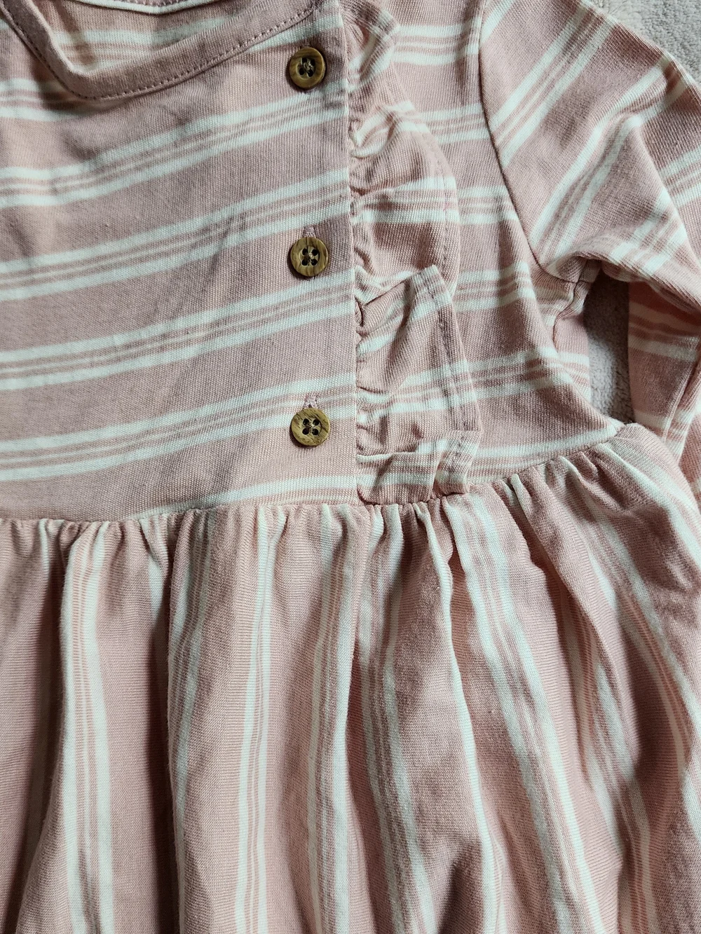 Carter's Soft Pink & Cream Striped Long-Sleeve Dress